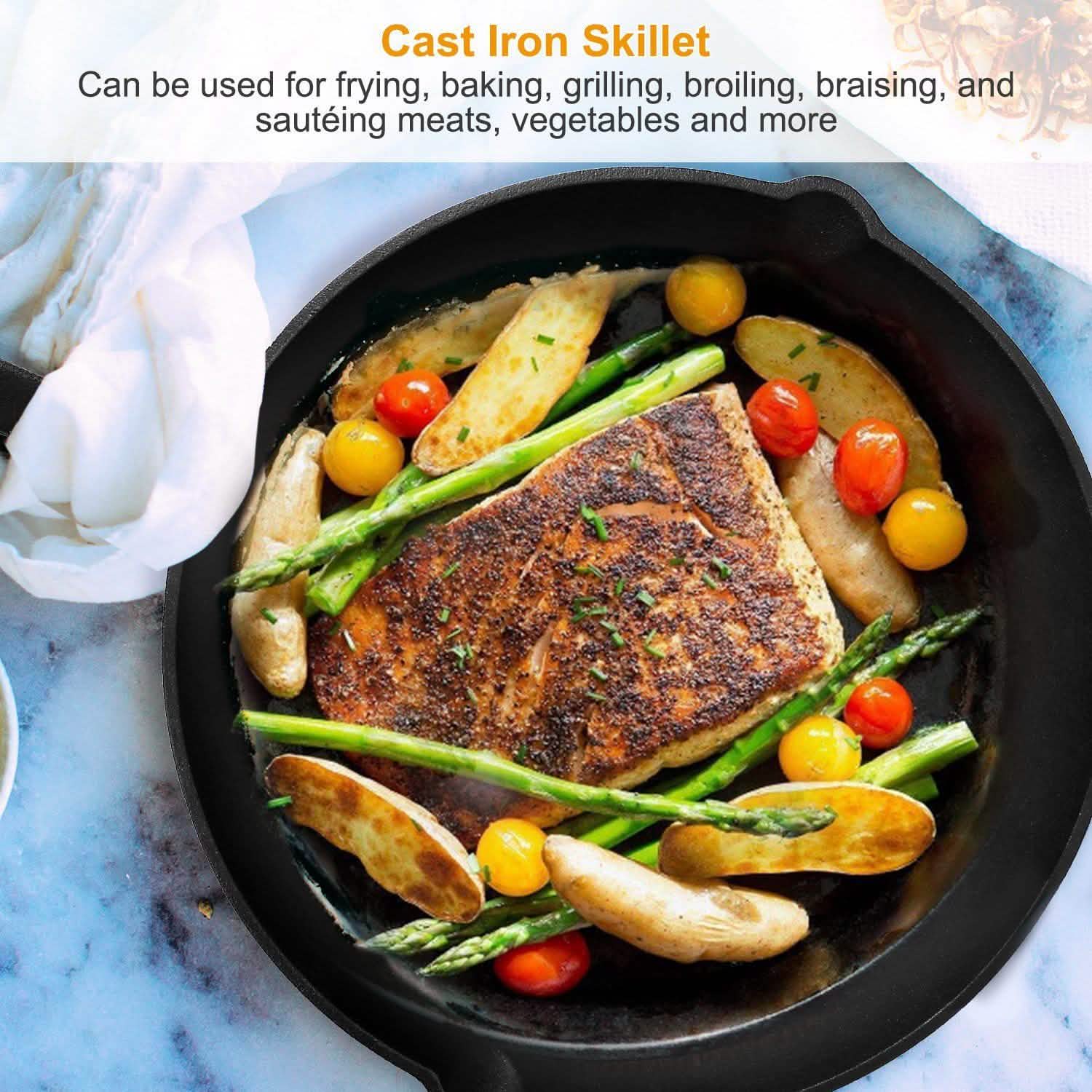 3-Pieces: Pre-Seasoned Cast Iron Skillet