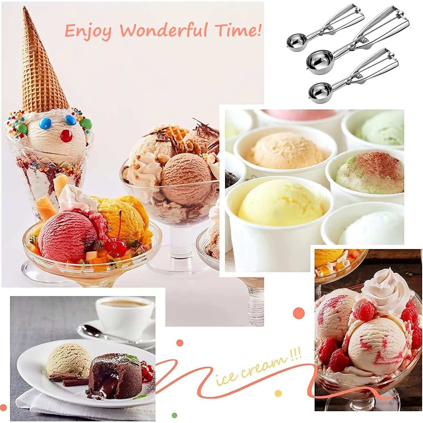 3-Pieces Set: Stainless Steel Cookie Scoops with Trigger Release