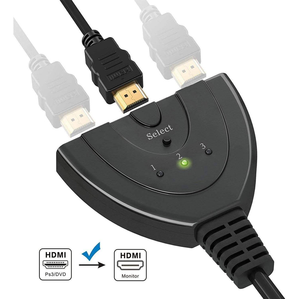 3-Port HDMI Switcher, Splitter, Supports Full HD1080p, 3D with High Speed Pigtail Cable
