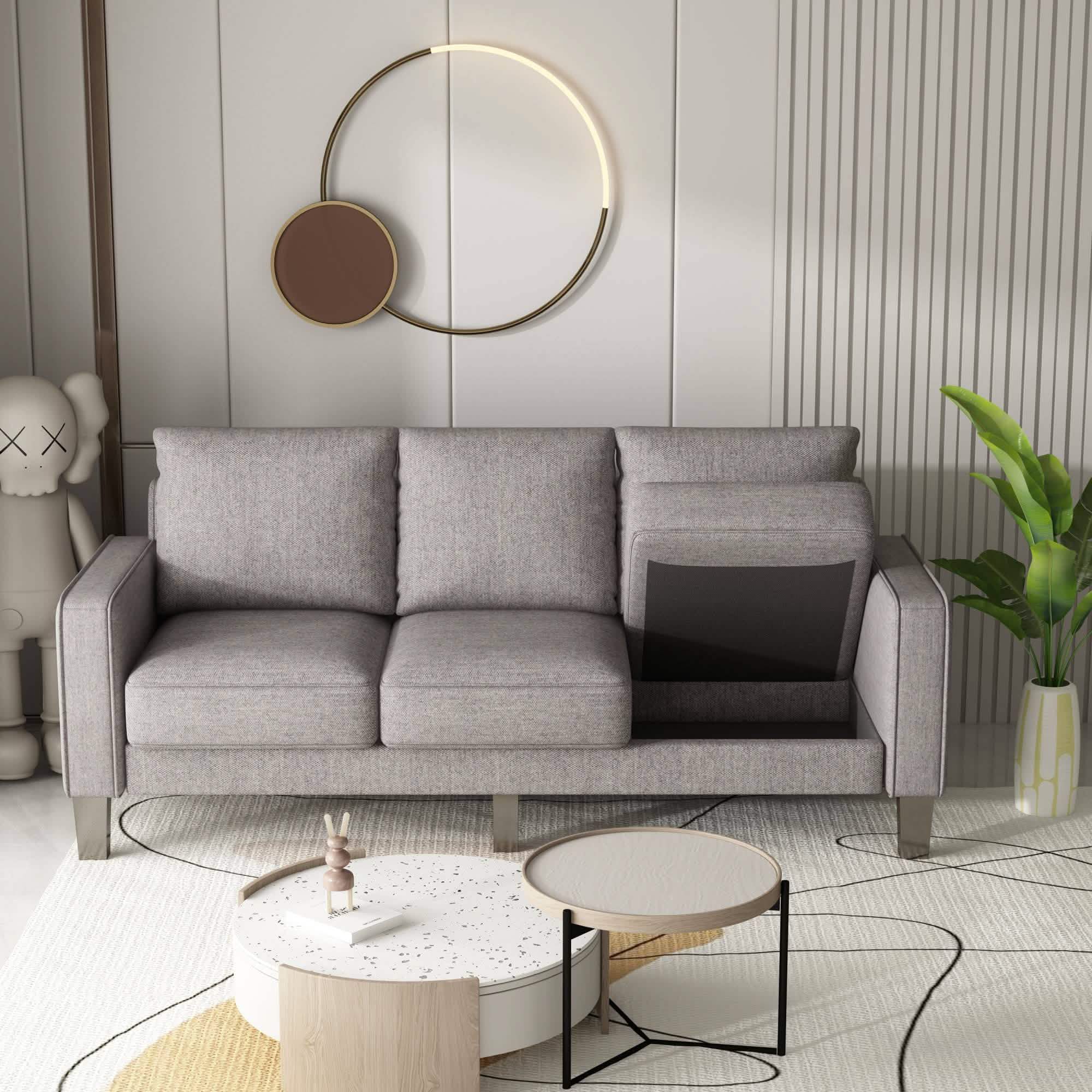 3-Seat Sofa for Living Room-Modern Fabric Sofa Couch with Storage