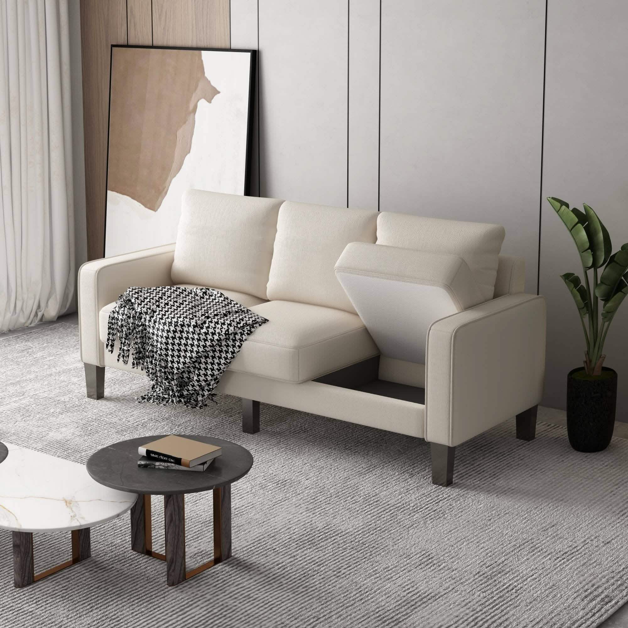 3-Seat Sofa for Living Room-Modern Fabric Sofa Couch with Storage