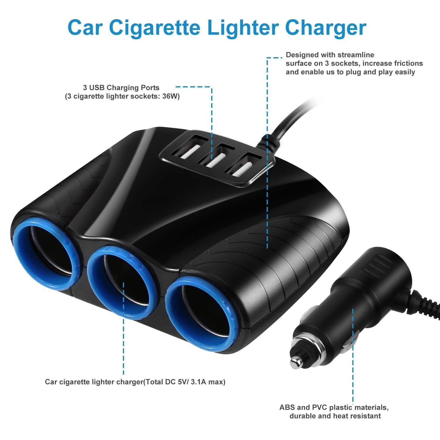 3-Socket Car Cigarette Lighter Splitter