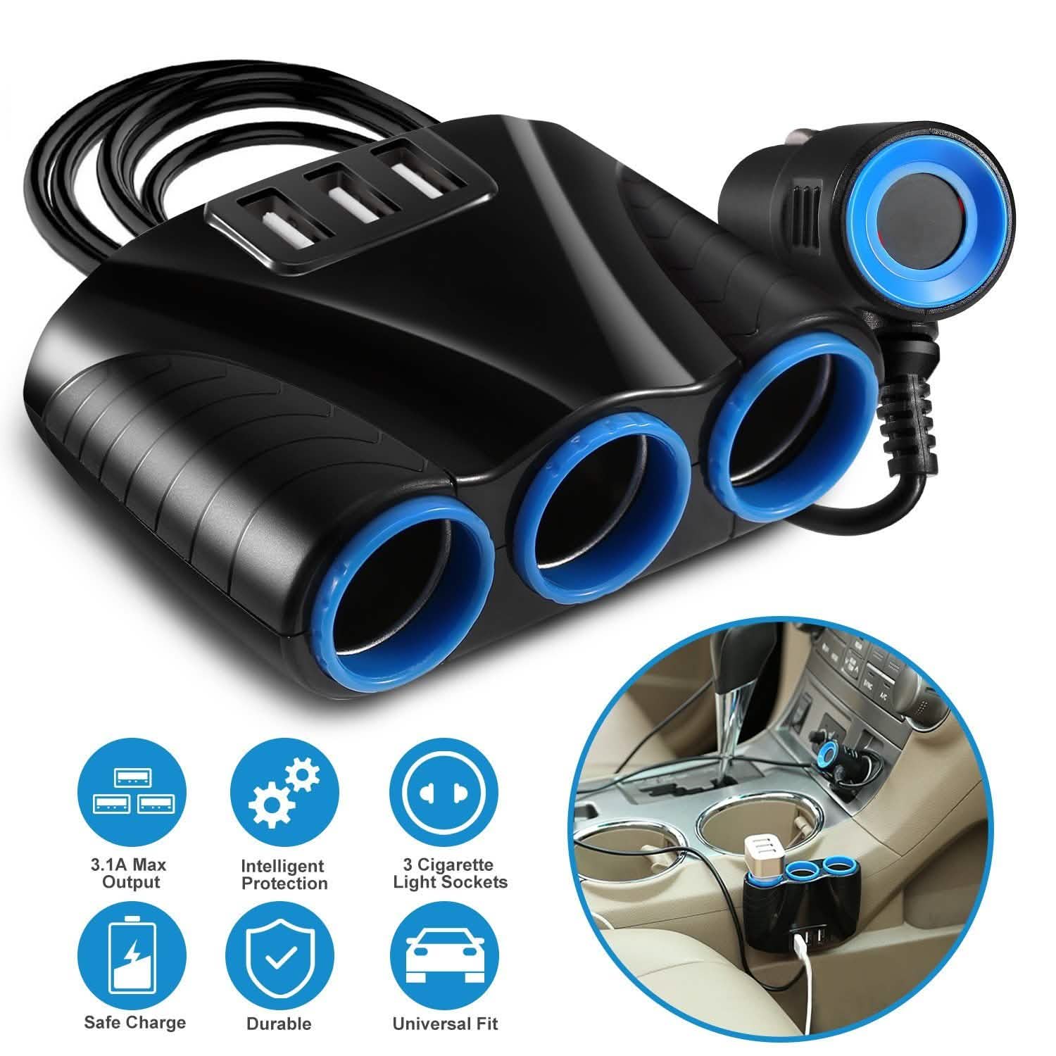 3-Socket Car Cigarette Lighter Splitter