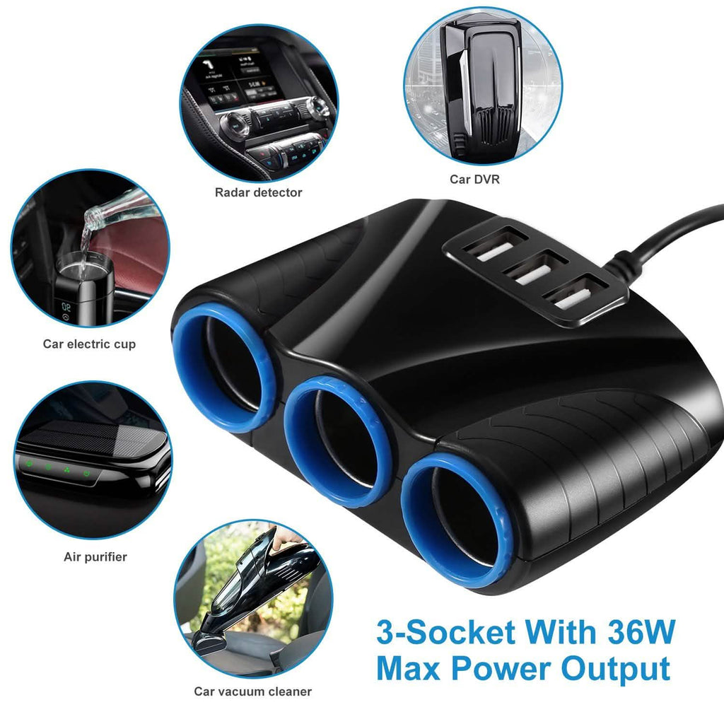 3-Socket Car Cigarette Lighter Splitter