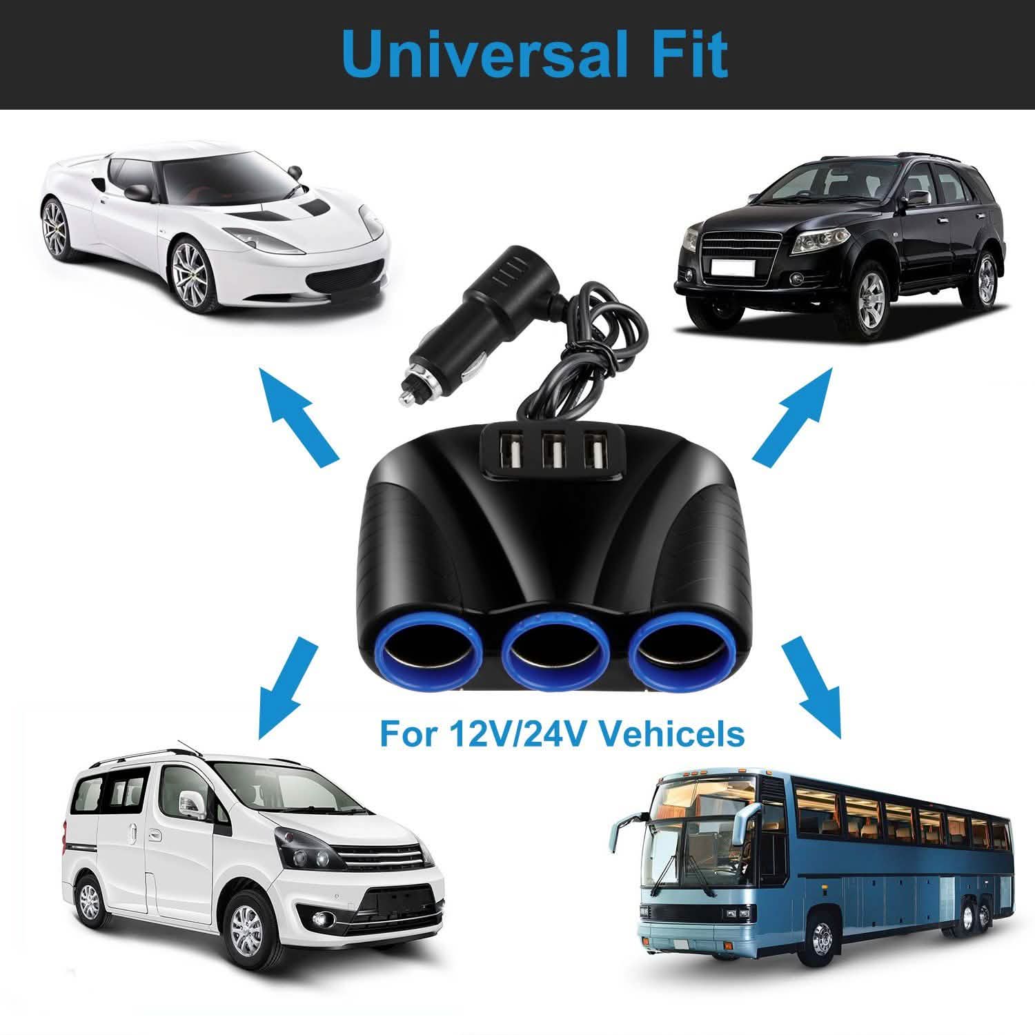 3-Socket Car Cigarette Lighter Splitter
