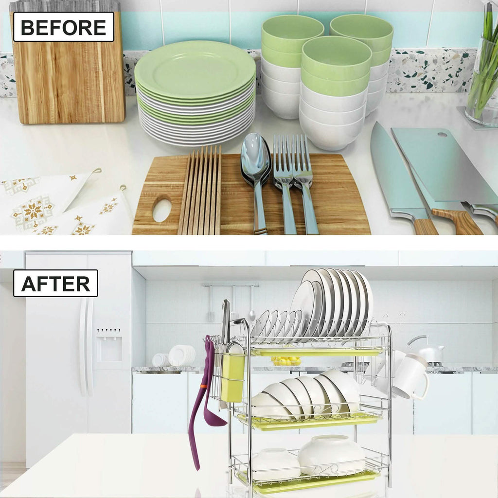 3 Tier Dish Drying Rack Drainer Kitchen Storage Board Cutlery Cup Shelf