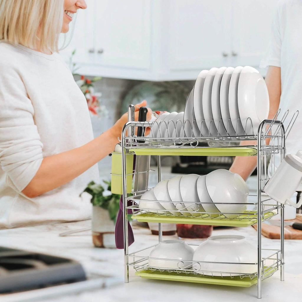 3 Tier Dish Drying Rack Drainer Kitchen Storage Board Cutlery Cup Shelf
