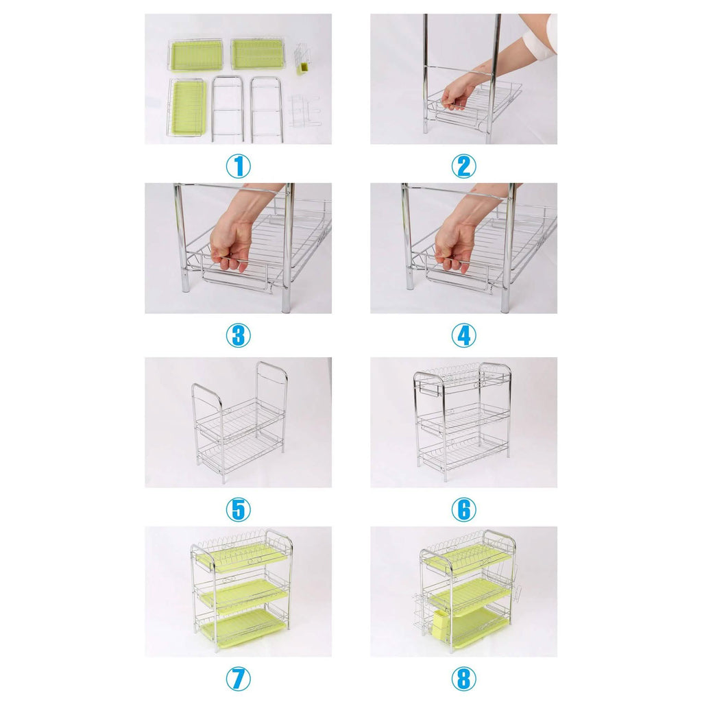3 Tier Dish Drying Rack Drainer Kitchen Storage Board Cutlery Cup Shelf