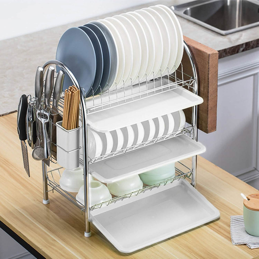 3-Tier Dish Drying Rack Shelf with 3 Drain Trays Chopping Board