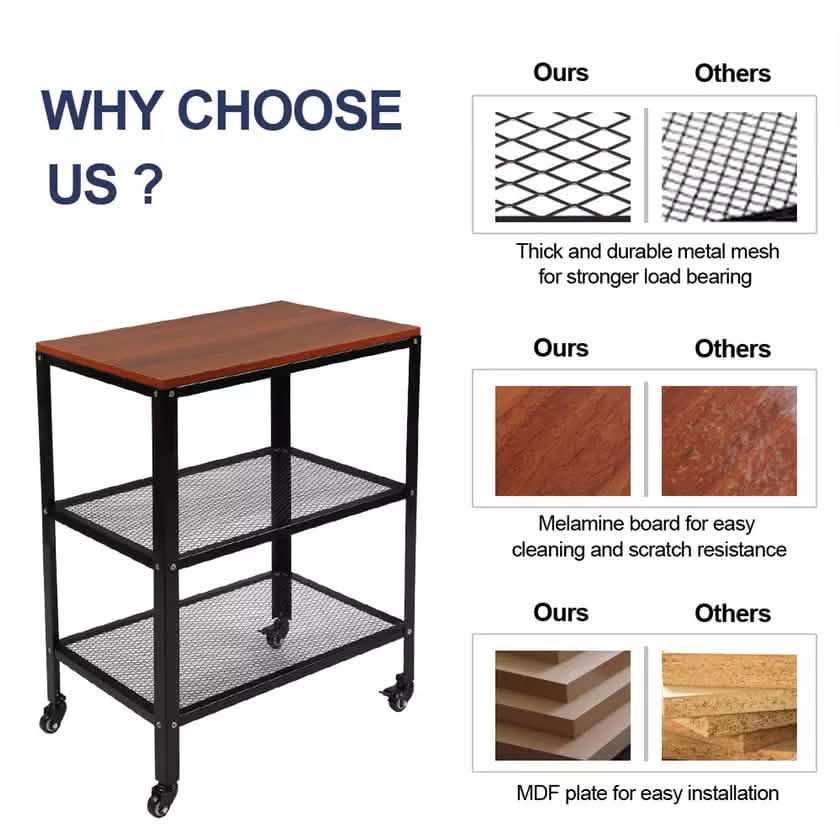 3-Tier Kitchen Microwave Cart Standing Bakers Rack Storage Cart