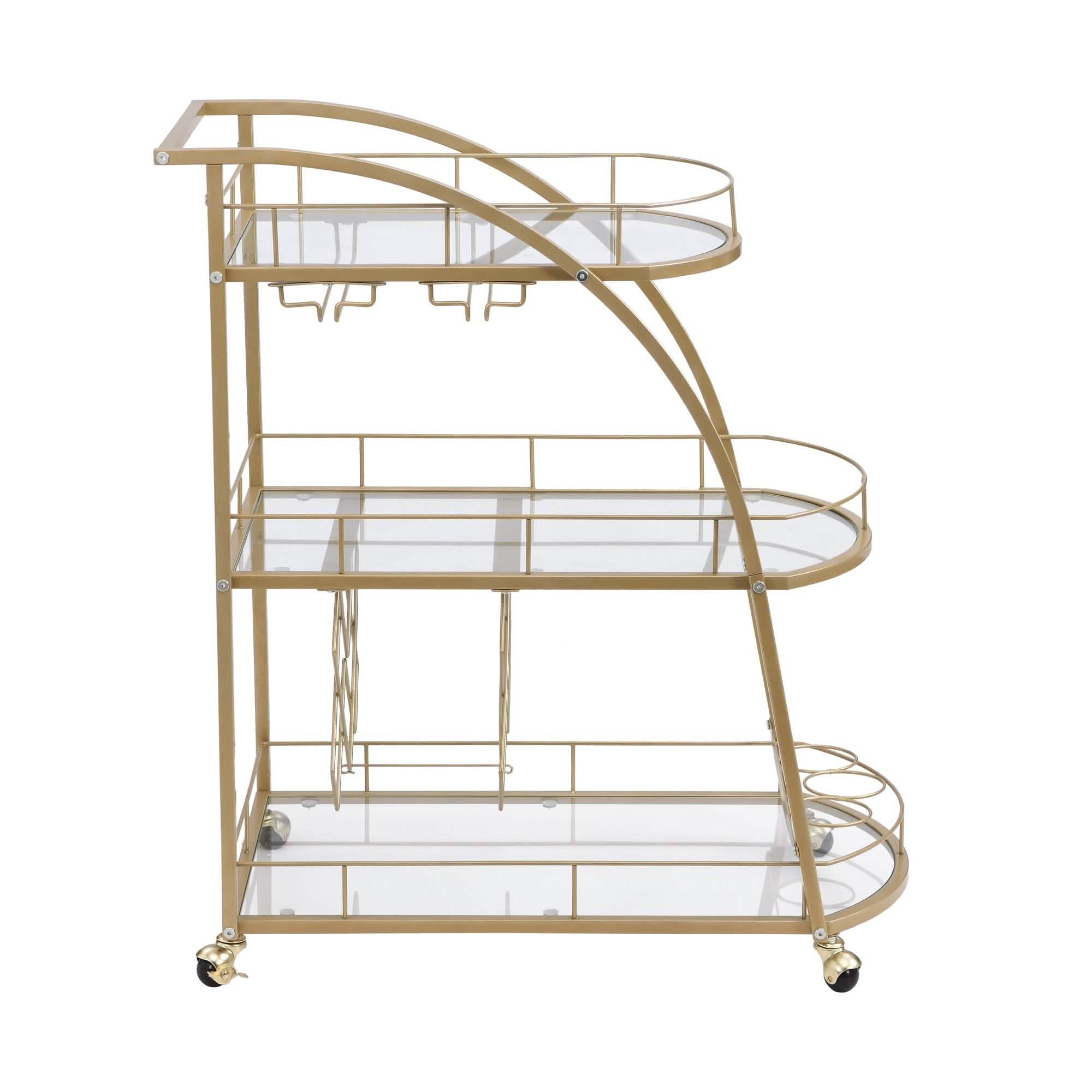 3 Tier Metal Frame Serving Wine Cart with Wheels