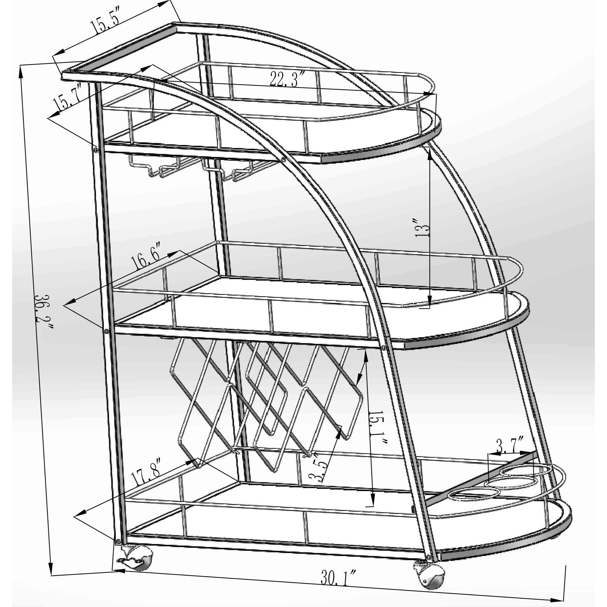 3 Tier Metal Frame Serving Wine Cart with Wheels
