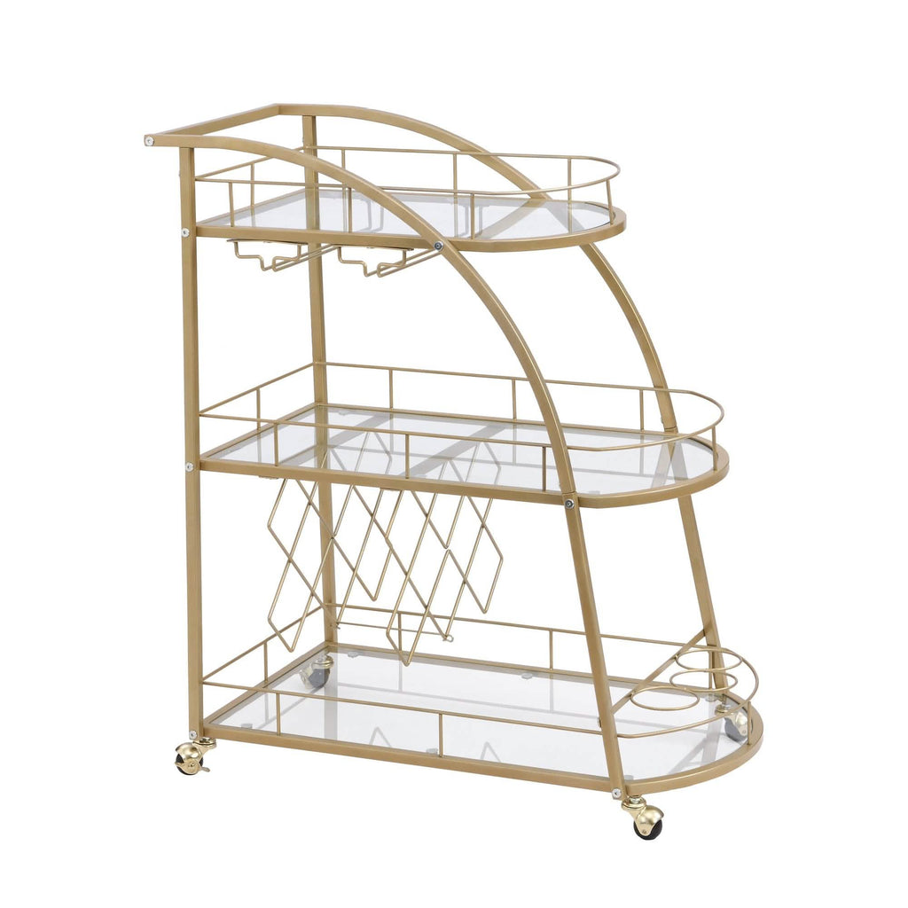 3 Tier Metal Frame Serving Wine Cart with Wheels