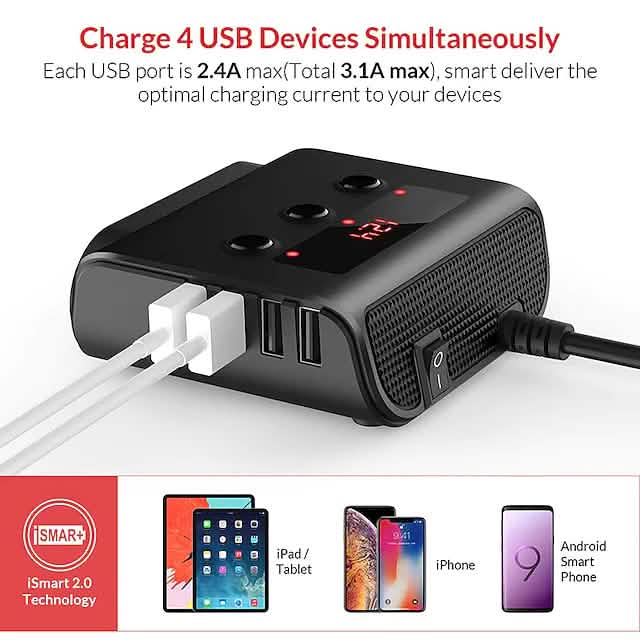 3-Way Car Plug Charger Adapter