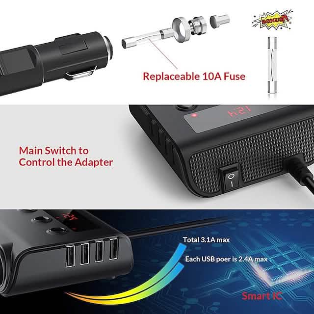 3-Way Car Plug Charger Adapter