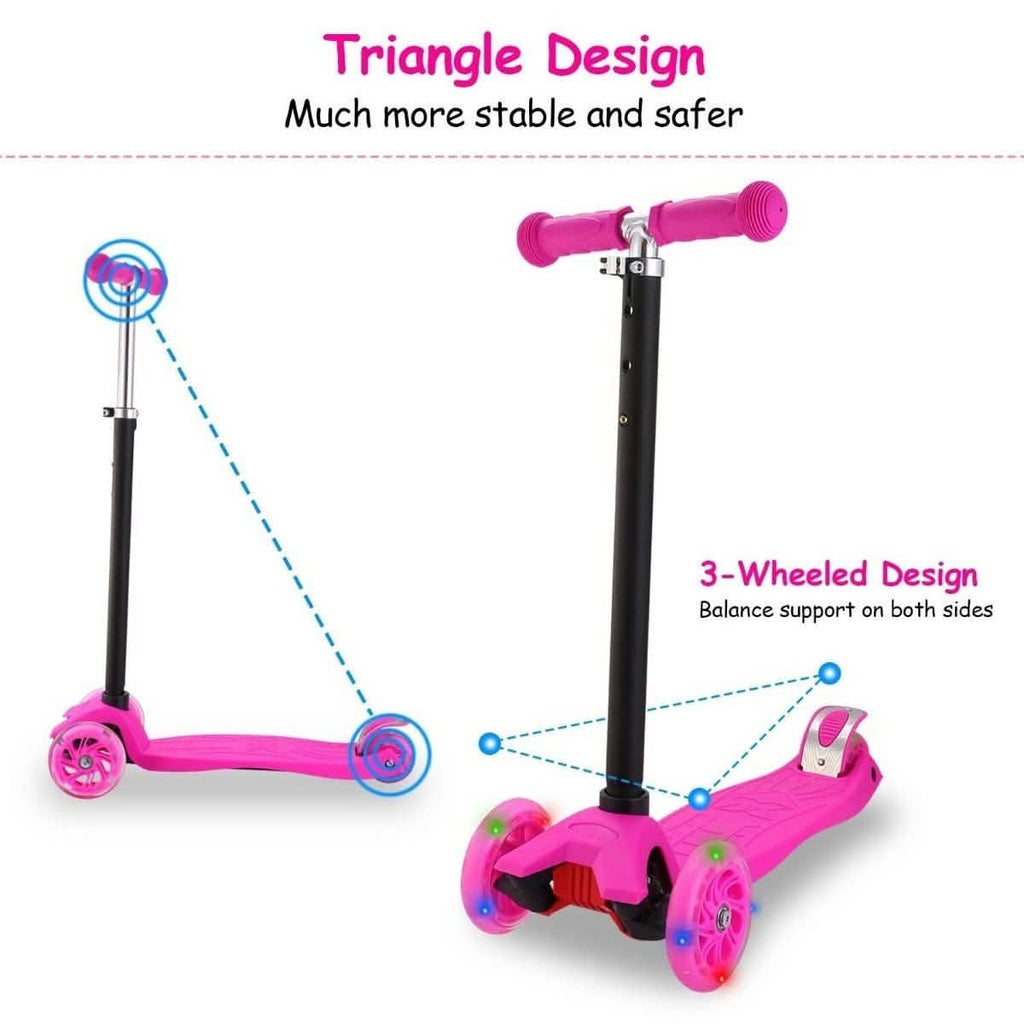 3-Wheeled LEDs Kick Scooter for Kids Flashing Scooter Adjustable Height