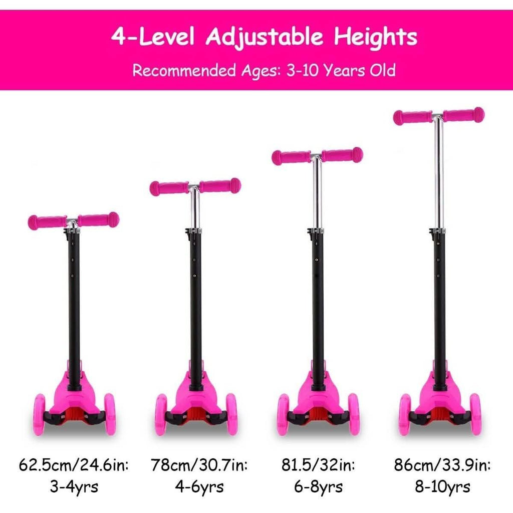 3-Wheeled LEDs Kick Scooter for Kids Flashing Scooter Adjustable Height