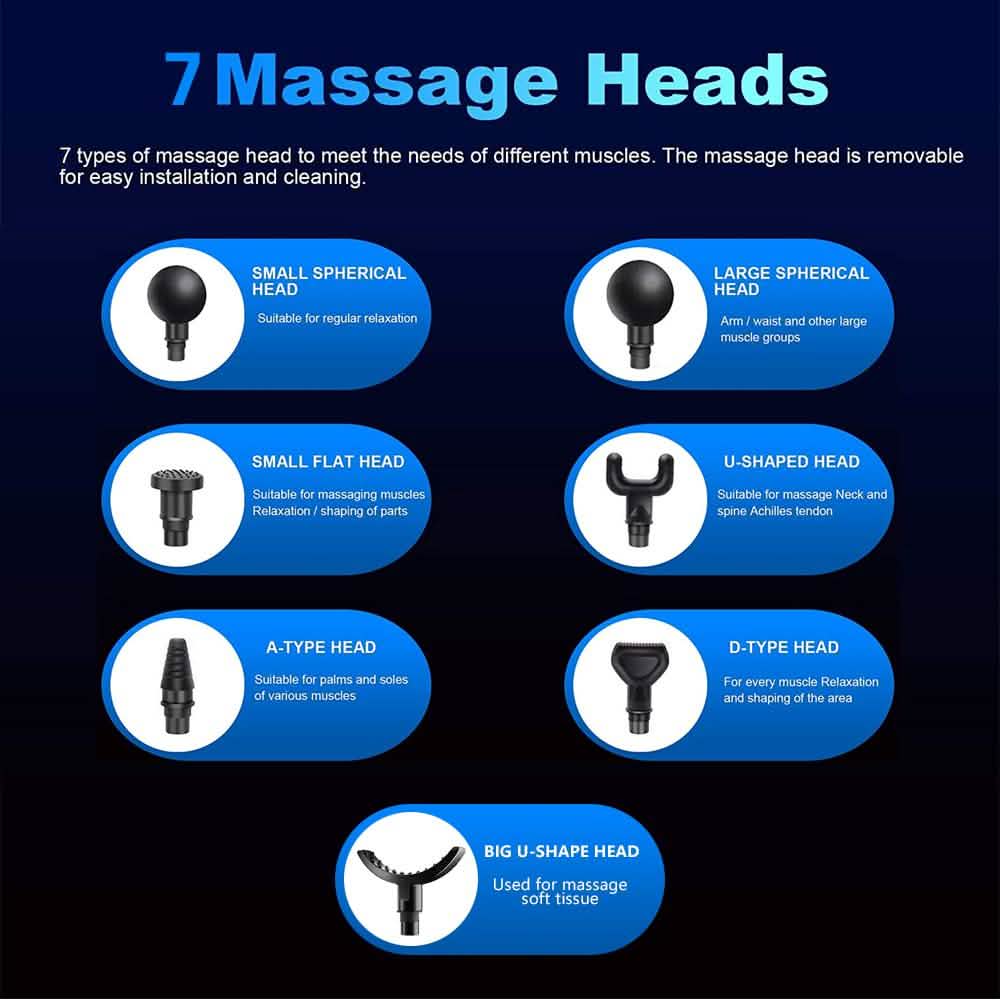 30 Speed Deep Tissue  Ultra-Quiet Muscle Massage Gun with 7 Heads