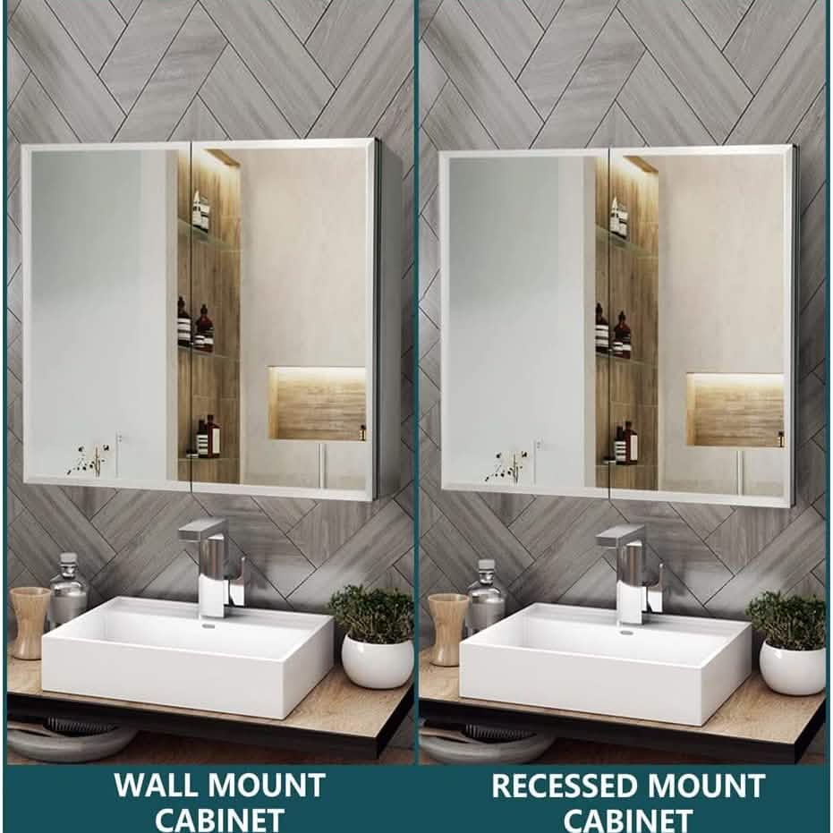 30" W X 26" H Aluminum Bathroom Mirror Medicine Cabinet with Dual Mirrors