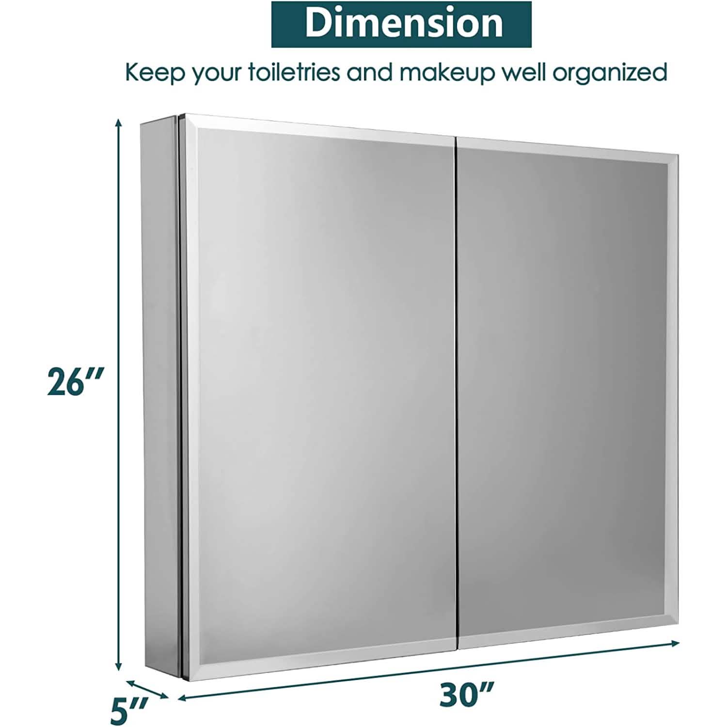 30" W X 26" H Aluminum Bathroom Mirror Medicine Cabinet with Dual Mirrors