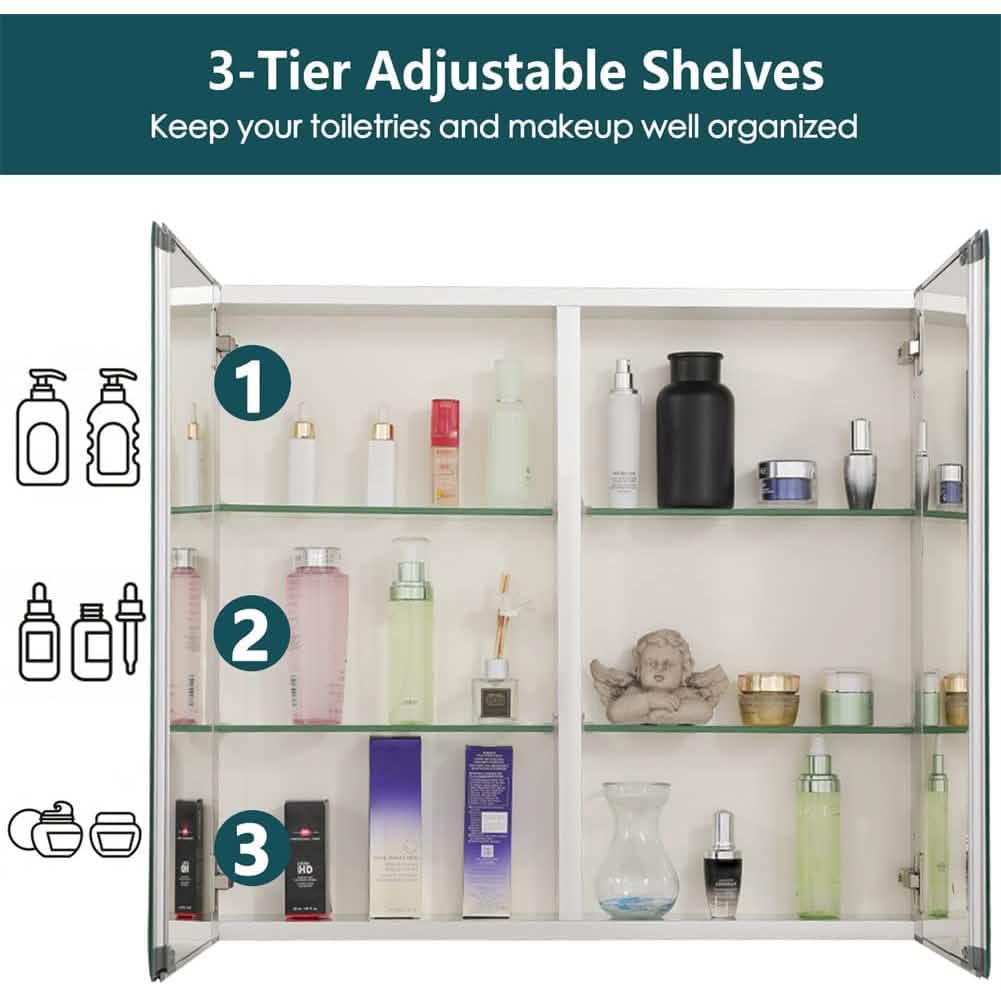 30" W X 26" H Aluminum Bathroom Mirror Medicine Cabinet with Dual Mirrors