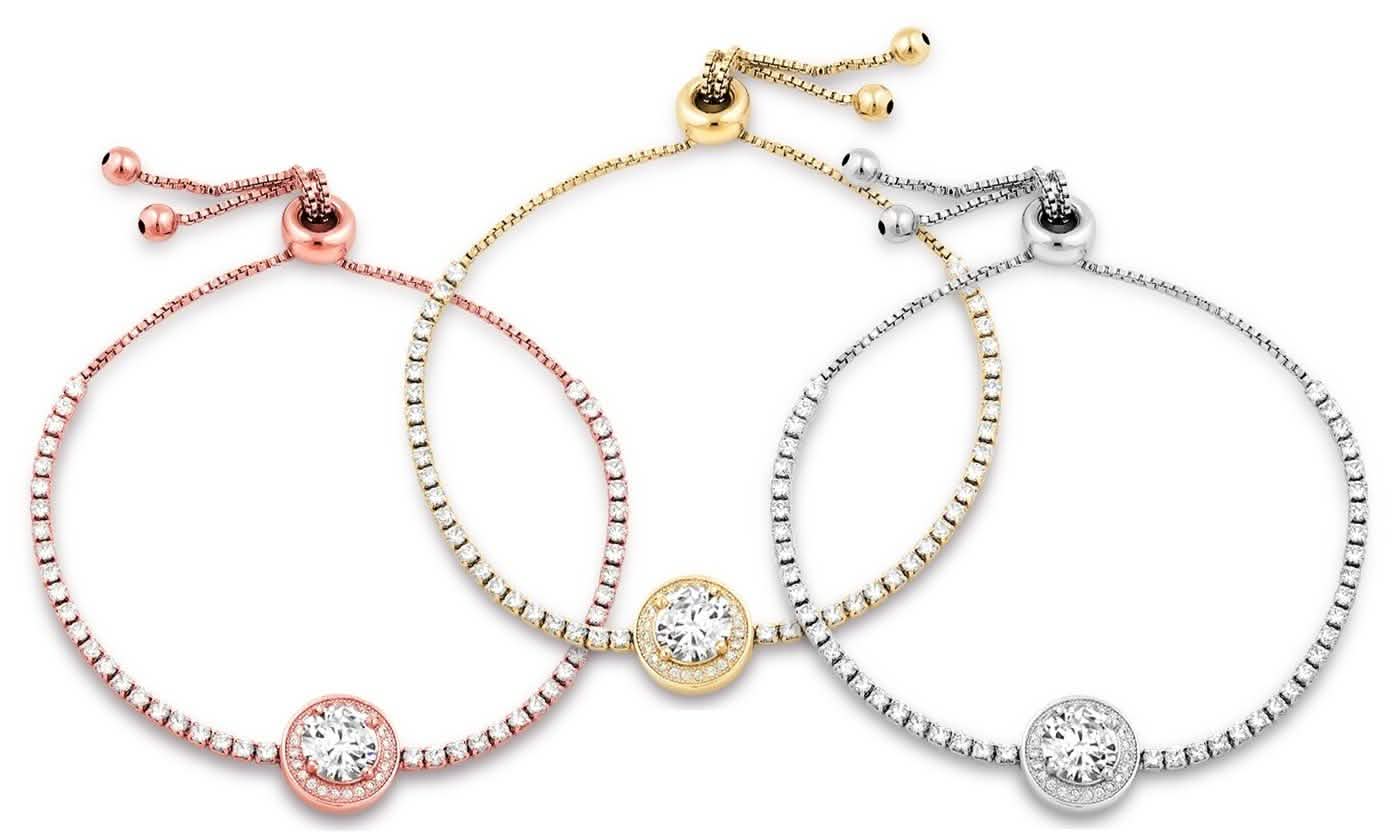 3.00 CTTW Adjustable Halo Tennis Bracelet - Assorted Colors