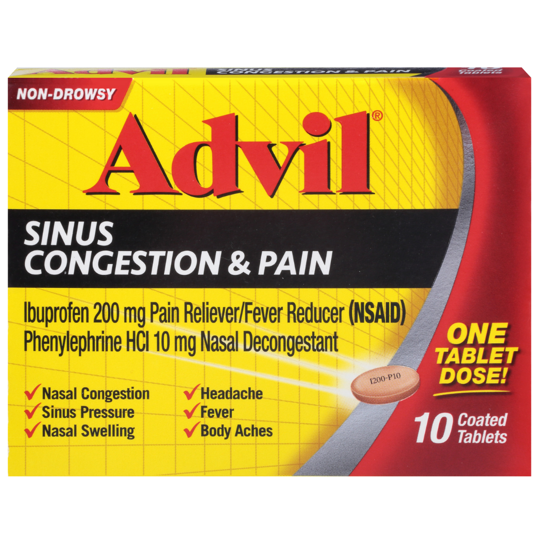 Advil Sinus Congestion & Pain Relief Coated Tablets (10 ct)