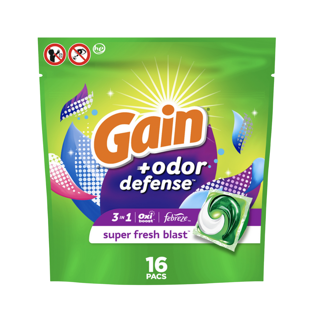 Gain Flings! + Odor Defense Laundry Detergent Pacs Super Fresh Blast (16 Count)