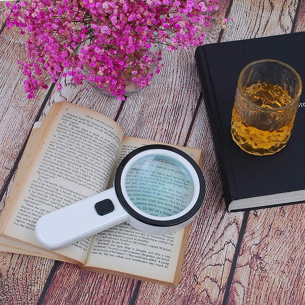 30X Handheld Large Magnifying Glass 12 LED Illuminated Lighted Magnifier