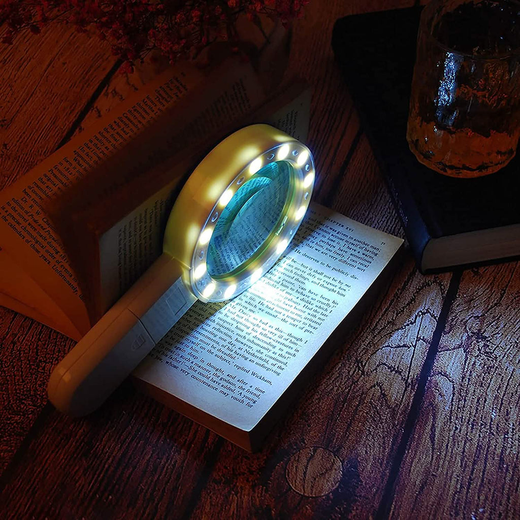 30X Handheld Large Magnifying Glass 12 LED Illuminated Lighted Magnifier