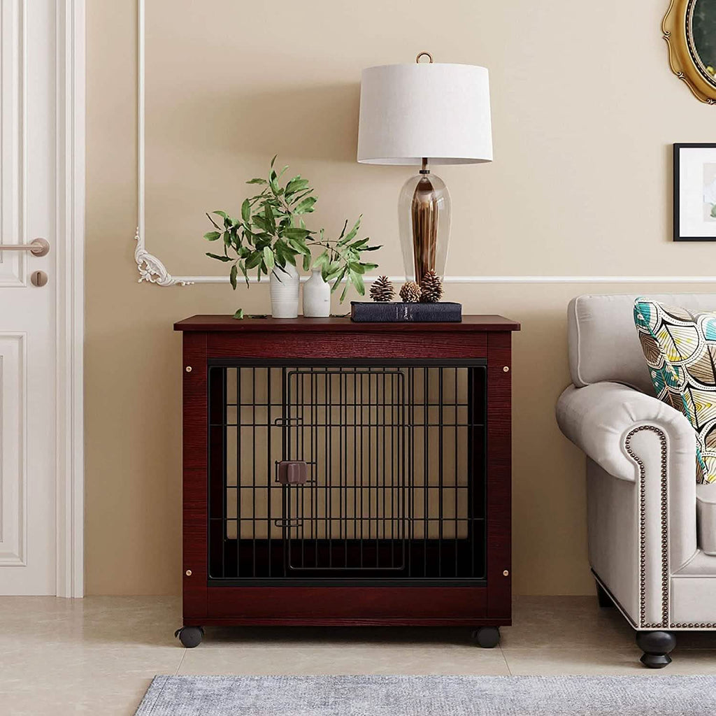 31-Inch Furniture Style Pet Dog Crate Cage with Wooden Structure