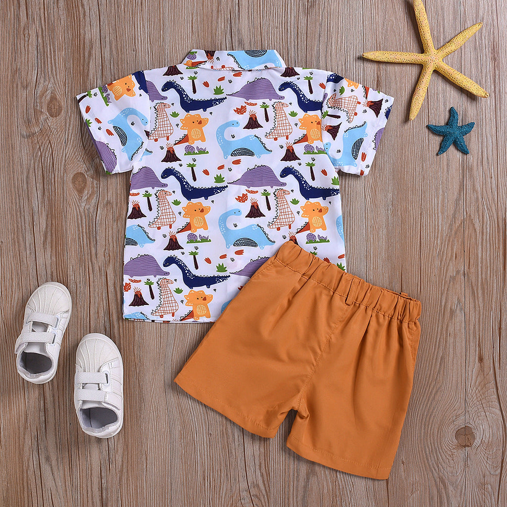 Boy's dinosaur print short sleeve suit
