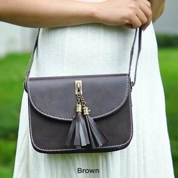 Snap-Close Tassels Crossbody - Brown