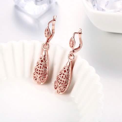 18K Gold Laser Cut Filigree Drop Earrings - Assorted Colors