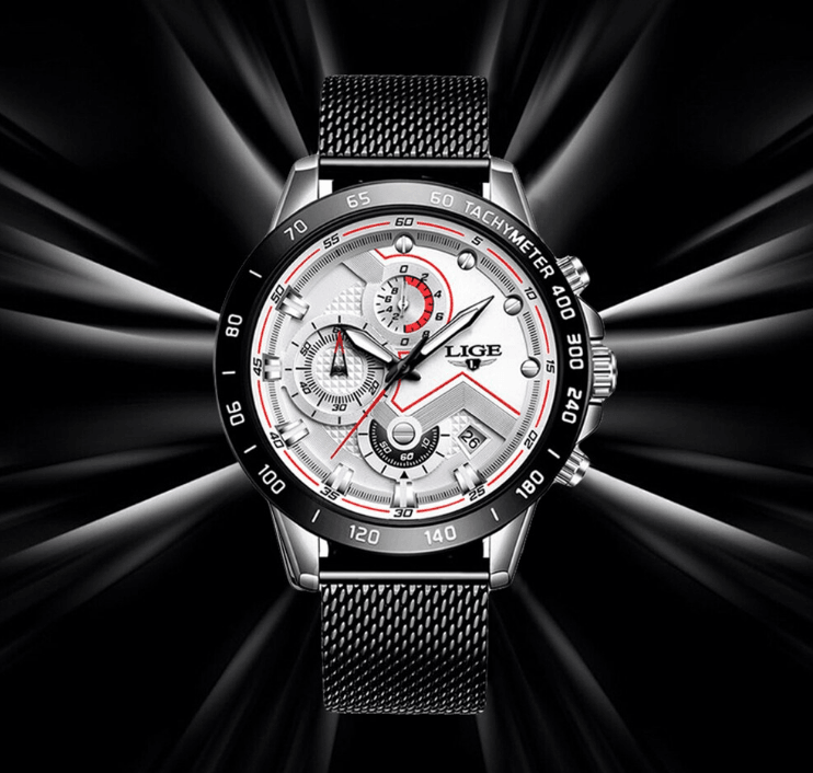 Men's Sports Waterproof Watch With  Stainless Steel Bracelet Unique Design Perfect Gift For Your Man