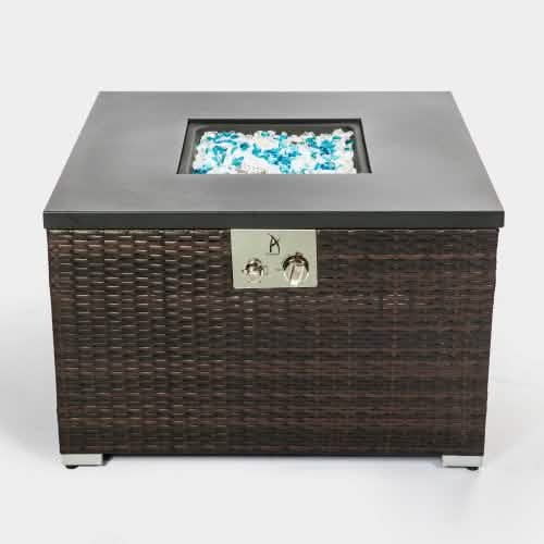 32" Outdoor Rattan Propane Gas Fire Table with Tile Tabletop