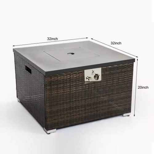 32" Outdoor Rattan Propane Gas Fire Table with Tile Tabletop