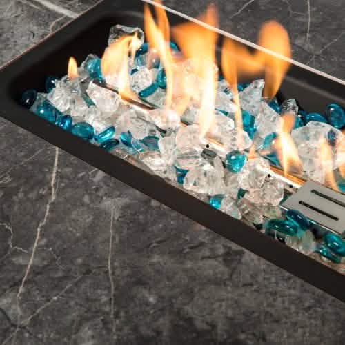 32" Outdoor Rattan Propane Gas Fire Table with Tile Tabletop