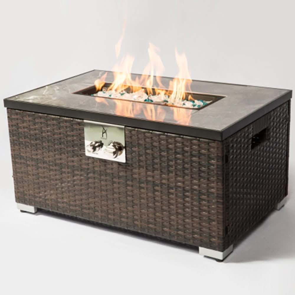 32" Outdoor Rattan Propane Gas Fire Table with Tile Tabletop