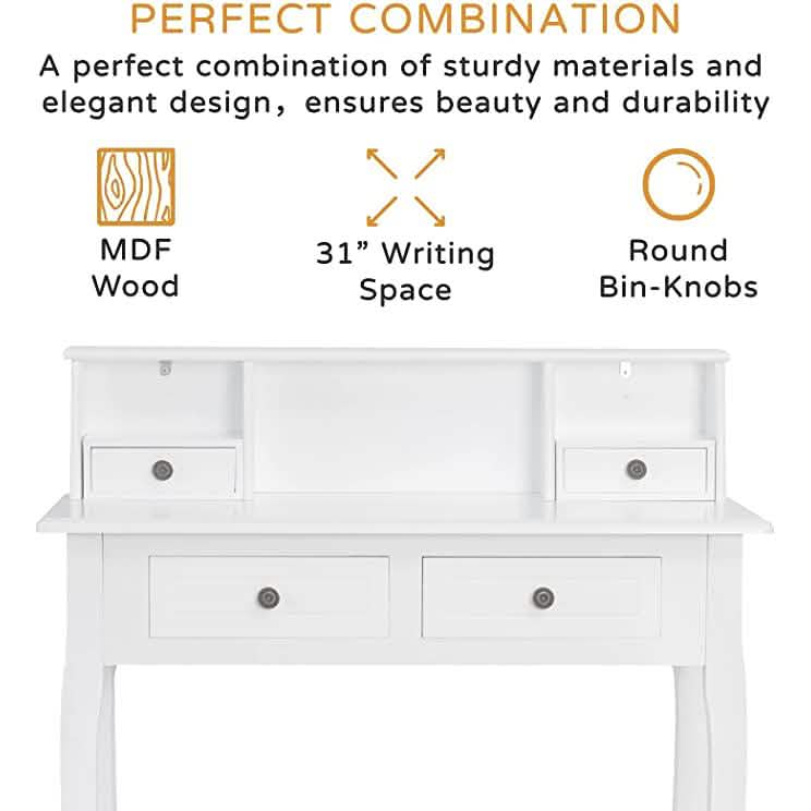 32" Wooden Secretary Desk Bedroom Small Dresser with 4 Storage Drawers