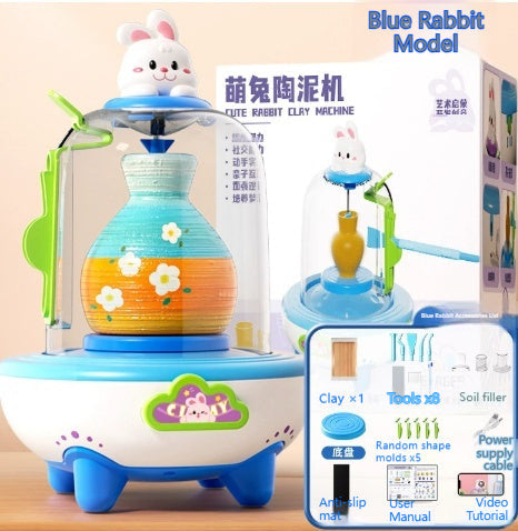 Electric Mini Finger-Powered Pottery Wheel Kit Handmade Set With No-Bake Clay Toys