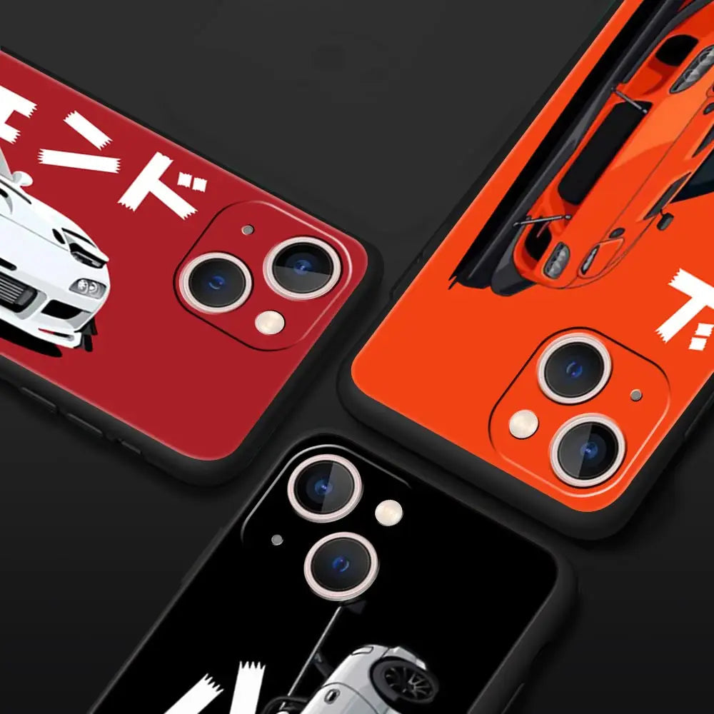 Luxury Phone Case For iPhone 11 12 13 15 14 Pro Max X XR XS 7 8 Plus SE 2020 Black Soft Cover Funda JDM Tokyo Drift Sports Car