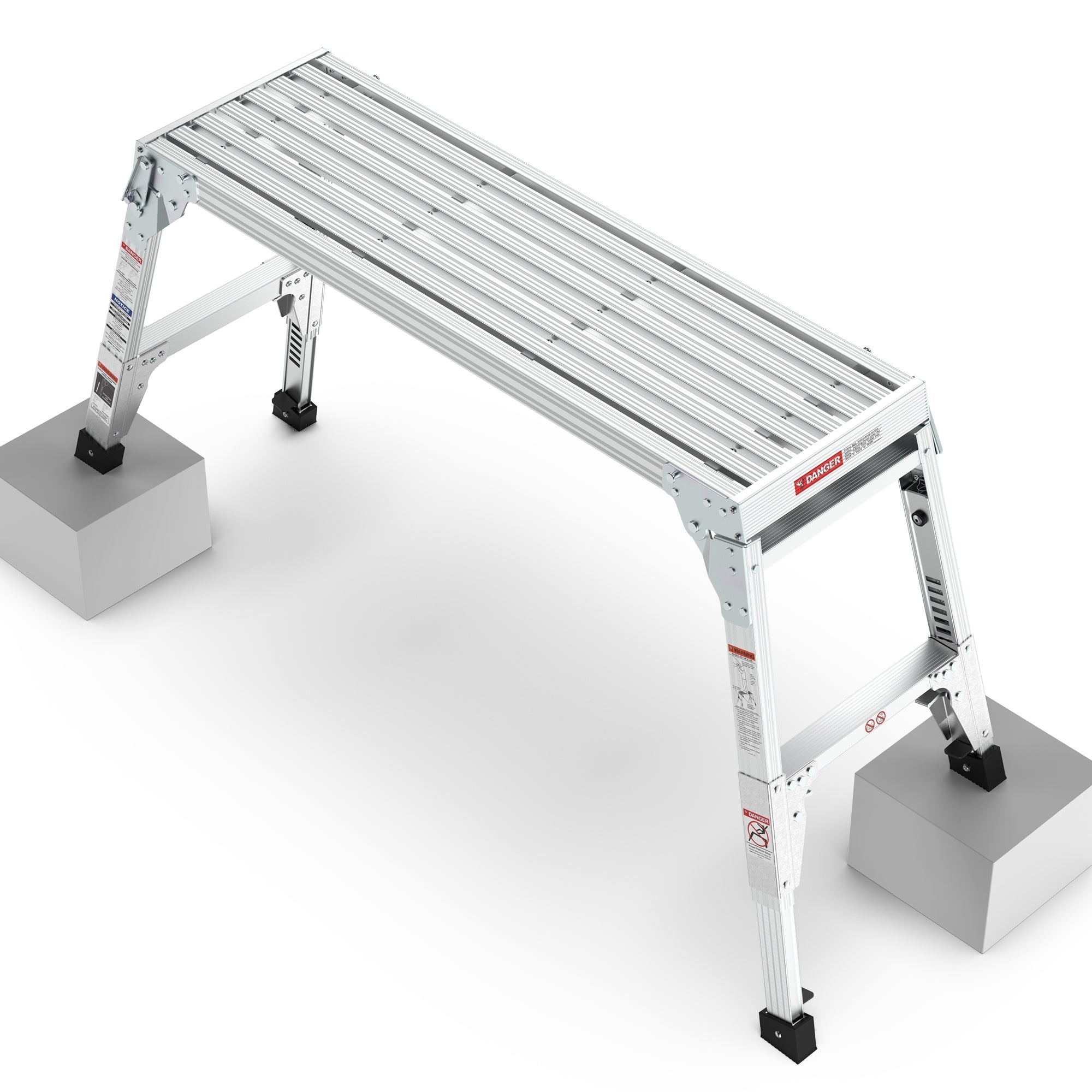 Aluminum Work Platform Large Size Step Stool Folding Portable Work Bench 40" Width Telescopic Feet 22" -27.5" Height Adjustable