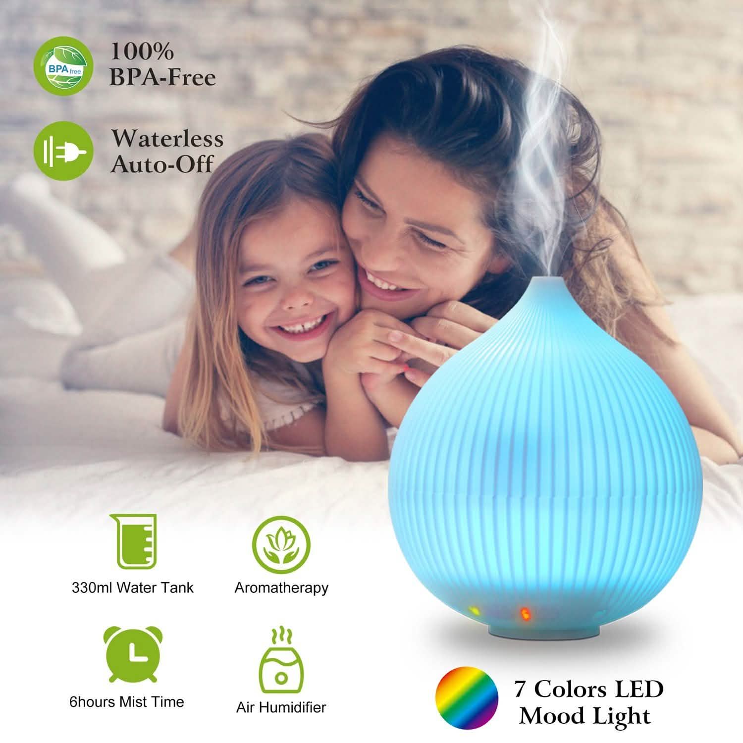 330ml Cool Mist Humidifier with 7 Color LED Lights