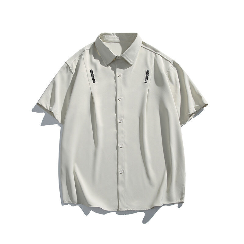 Letter embroidery loose casual short sleeved shirt for men