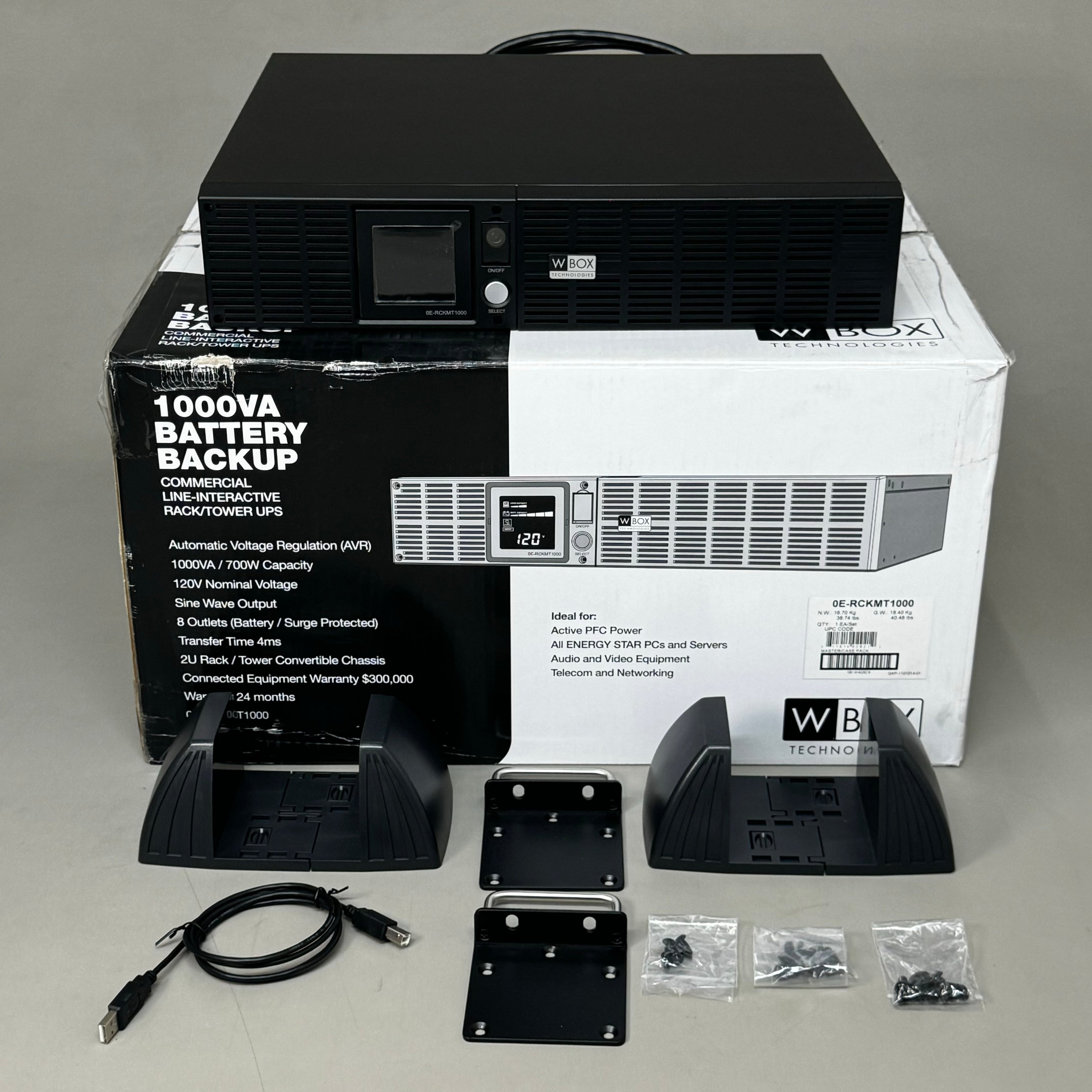 W BOX 1000VA Battery Backup Commercial Line-Interactive Rack/Tower UPS 0E-RCKMT1000