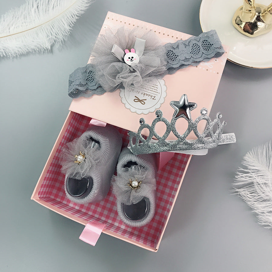 Flower Baby Girl Headband Socks Set Shoes With  Crown Bows Newborn Headbands For Girls Turban Baby Hair Accessories
