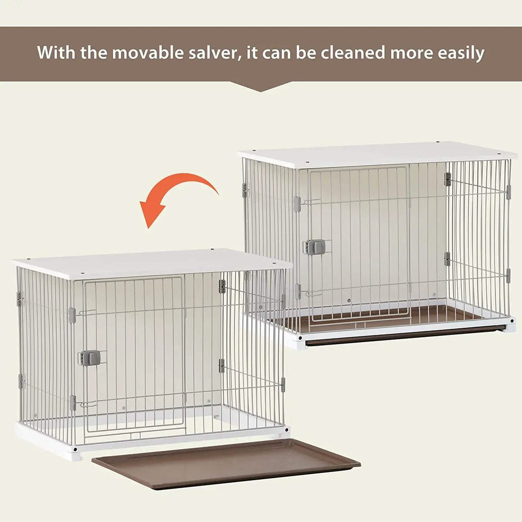 34" Long Elegant Wood Frame White Dog Cage