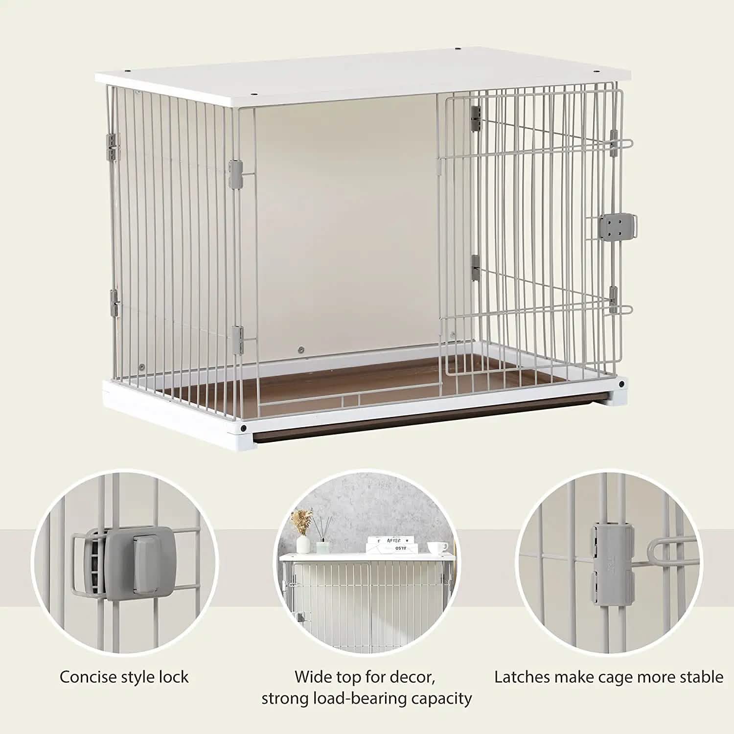 34" Long Elegant Wood Frame White Dog Cage