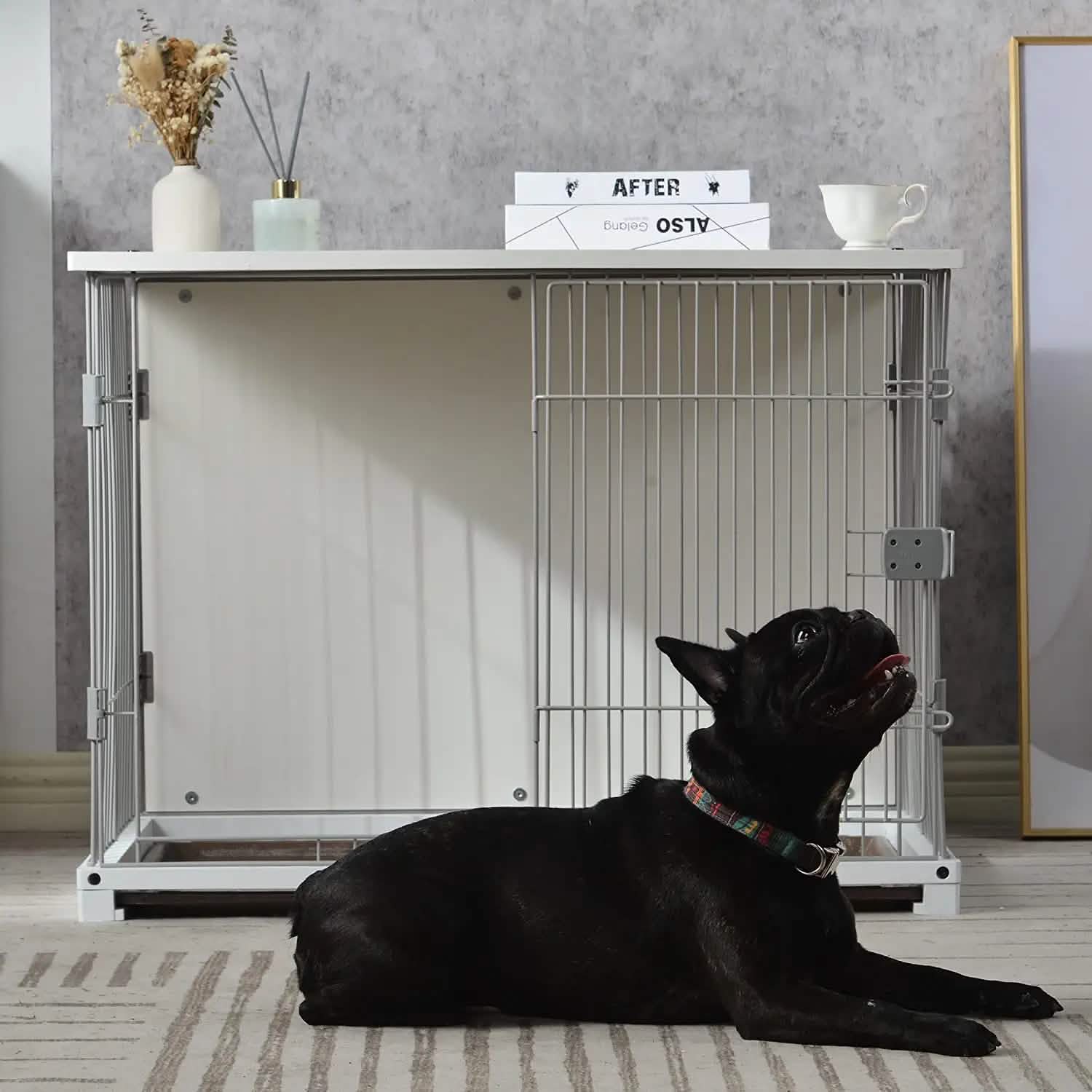 34" Long Elegant Wood Frame White Dog Cage